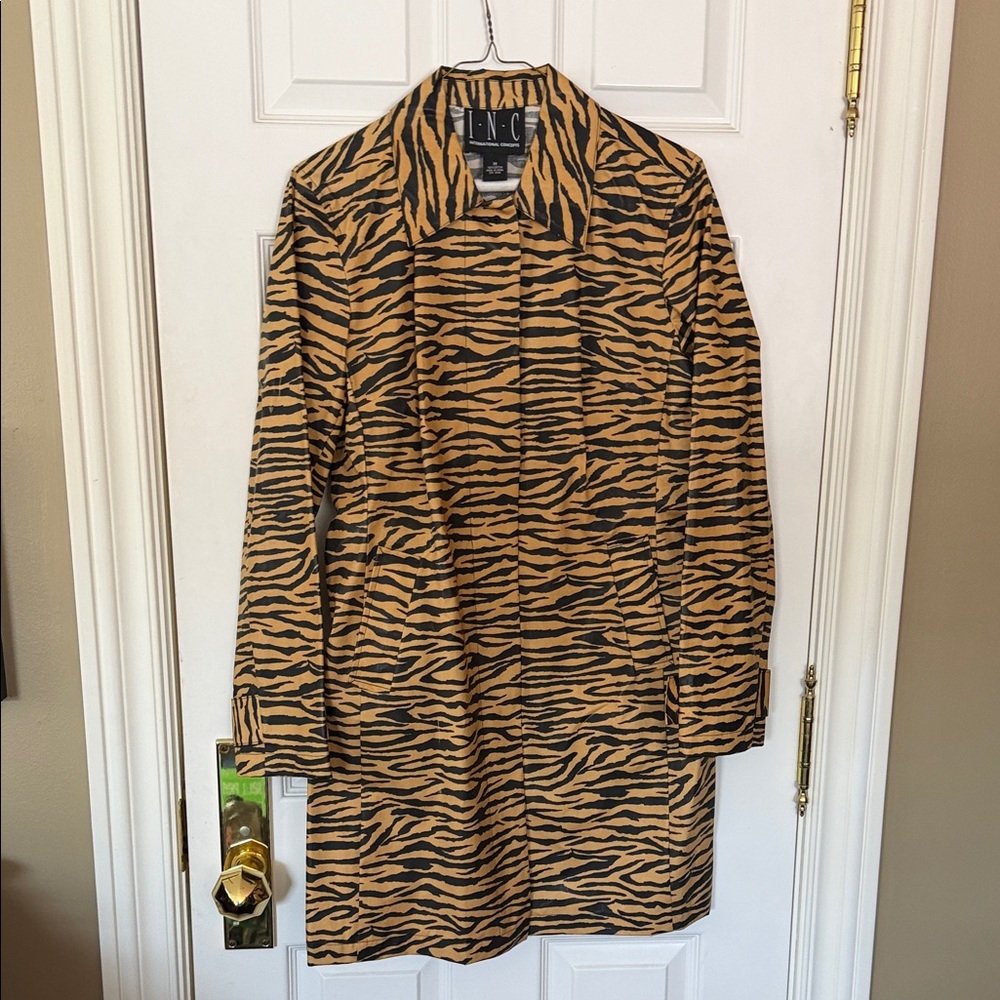 INC International Concepts Tiger-Striped Black and Tan Coat